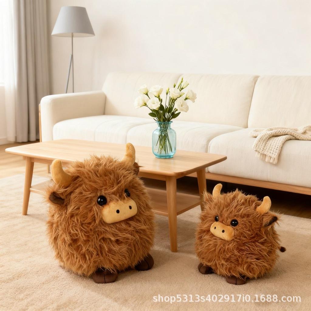 Highland Cow Plush - Realistic Scottish Highland Cattle Stuffed Animal Toy