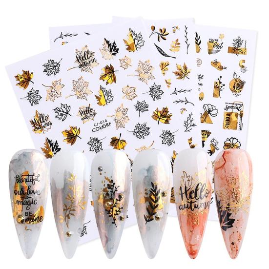 Nail Sticker Glitter 3D Effects Ultra Thin Bronzing Leaves Tree Nail Iridescent Sticker