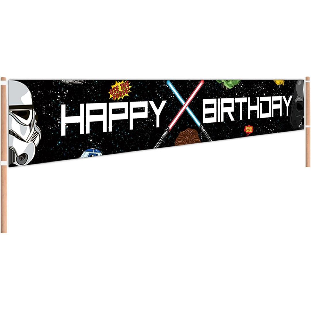 Large Star Galaxy Happy Birthday Yard Banner, Universe Wars Birthday Party Decoration Supplies, Galaxy Photography Decoration for Kids, Space Wars