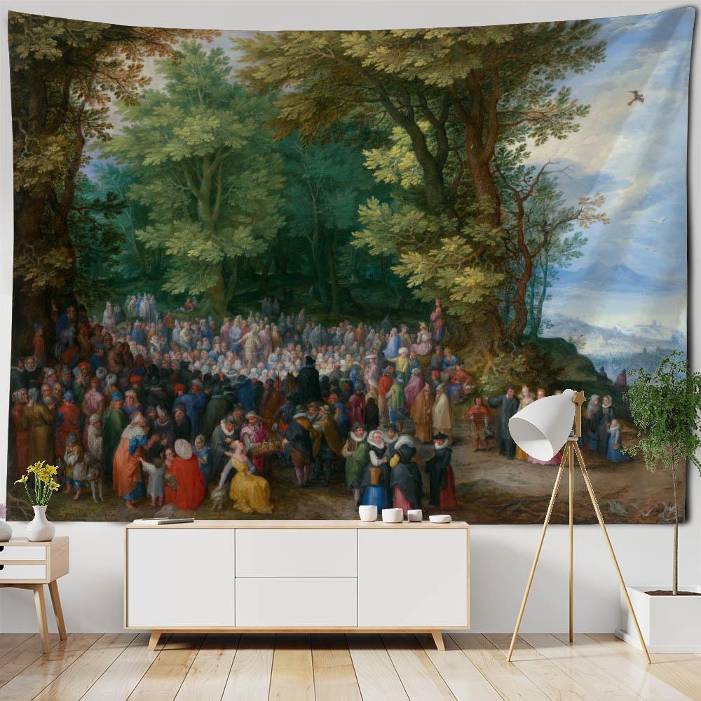 Vintage oil painting art printing tapestry wall decoration art room background cloth aesthetic home decoration accessories