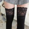 Japanese Lace Trim Vertical Stripe Over-the-Knee Anti-Slip Socks