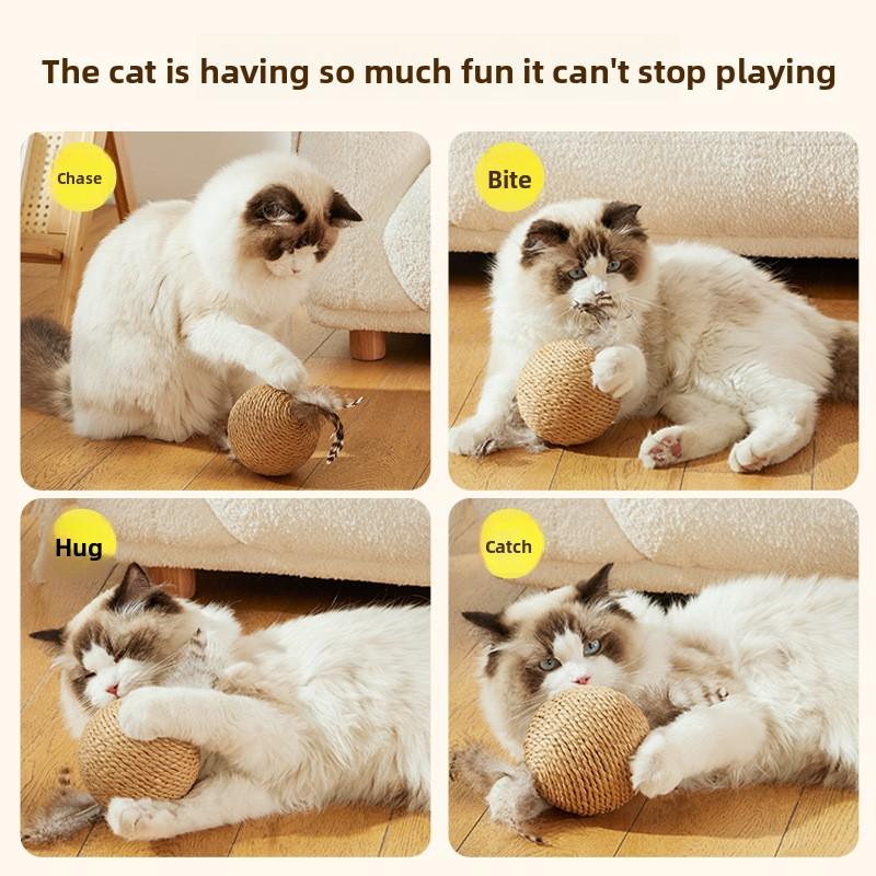 Pet Cat Sisal Balls for Self-entertainment and Boredom, Durable and Biting Cat Toys, Interactive Little Cat Balls, Cat Toys