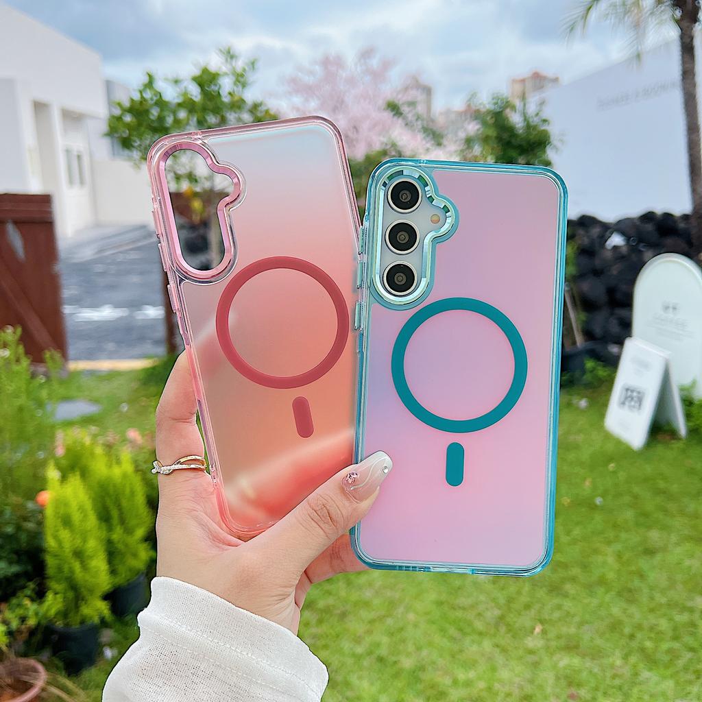 Fashion Laser Gradient Shockproof Magnetic Case For Samsung S25 S24 S23 Ultra Plus S25 Edge A56 A36 A26 A16 Magsafe Cover Coque