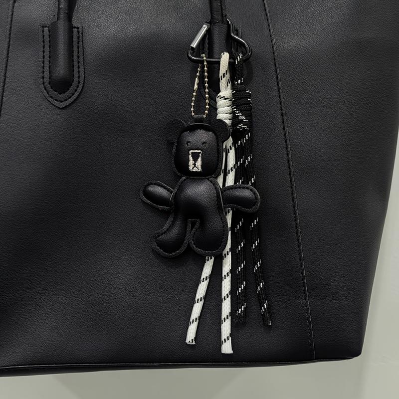 Yogodlns PU Leather Little Bear Woven Rope Backpack Pendant Decoration Fashion DIY Keychain Bag Accessories