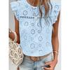 Small Sweet Summer New Western Style round Neck Crochet Hollow White Flying Sleeves Short sleeve Shirts Top Women