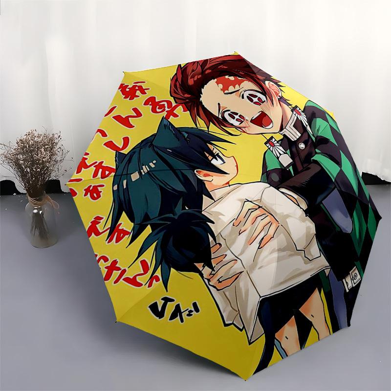1pc Outdoor Umbrella with Demon Slayer Design - Automatic Opening/Closing, Portable Tri-Fold Design, 8-Rib Iron Frame - Perfect Gift for Fans, Tr