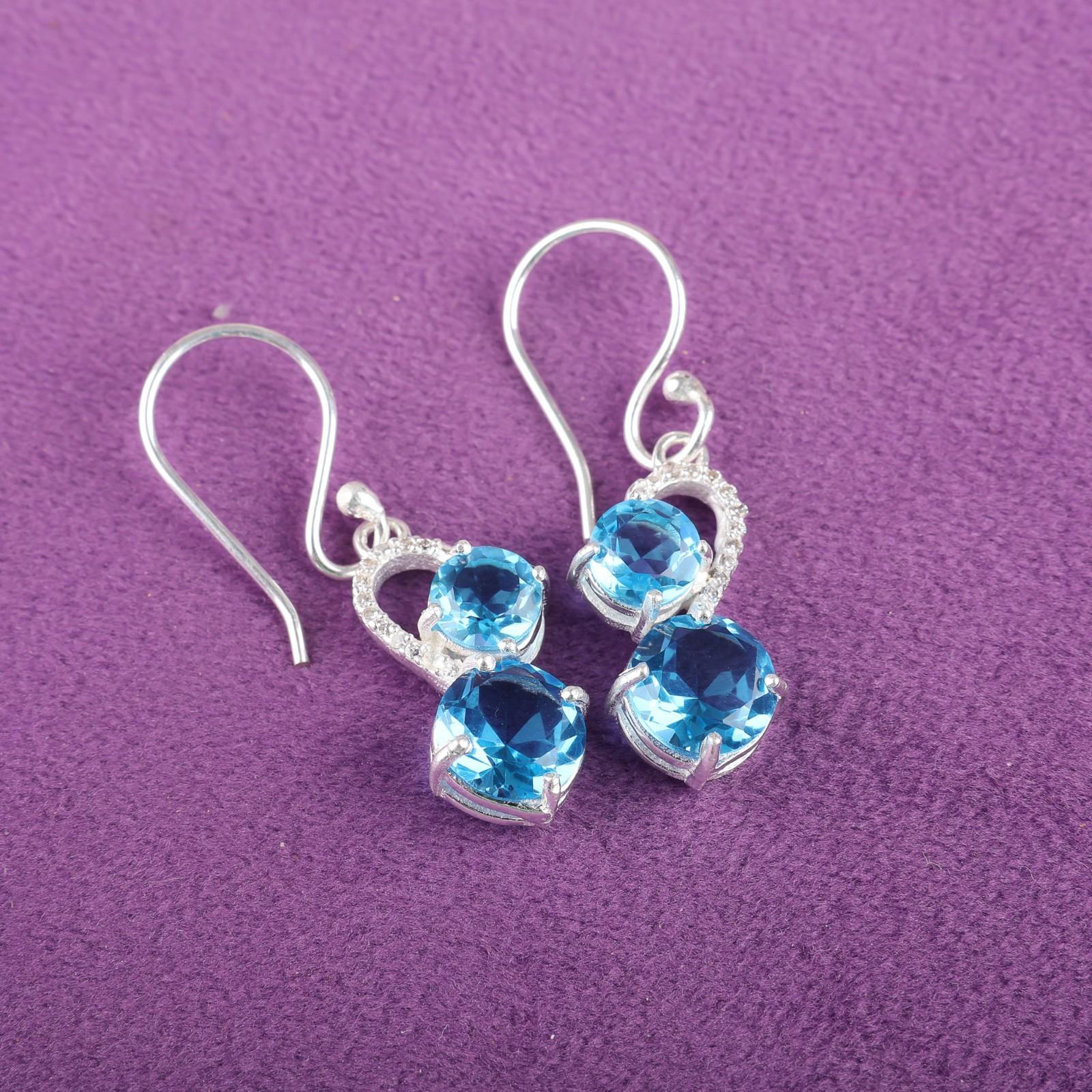 

Swiss Blue Topaz Gemstone 925 Sterling Silver Jewelry Zircon Hook Earrings 1.38 CZE-3-9