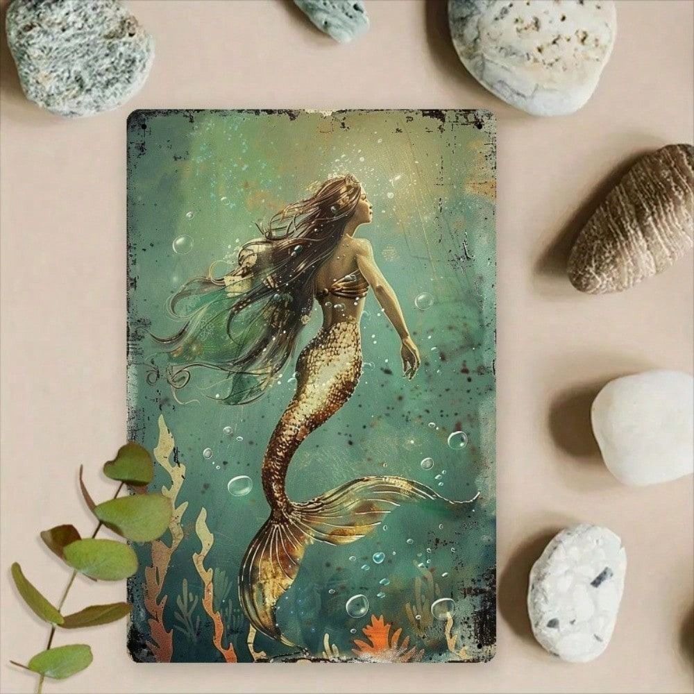 Vintage Mermaid Metal Poster Wall Art 8x12 Inch Marine Decor for Bar Cafe