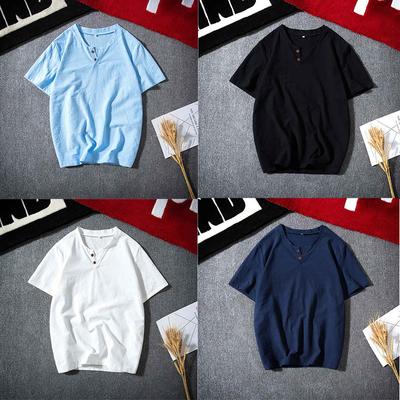 Koszule Henley Koszule męskie Koszule gładkie Koszule na co dzień Letnie koszule Luźny T-Shirt Koszule z krótkim rękawem
