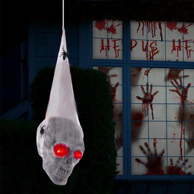 Halloween Horror Glowing Sound Control Spider Cotton Skull Prop Ghost House Secret Room Courtyard Decoration Decor