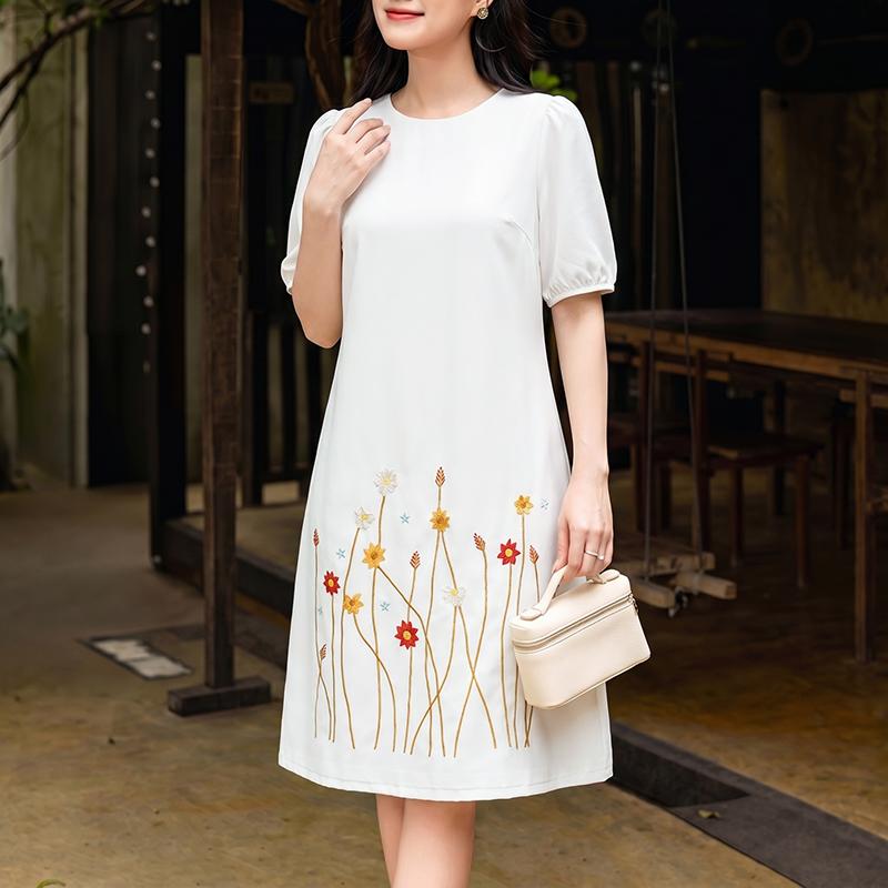 

ZANZEA Women Casual Round Neck Floral Embroidery Summer Short Sleeve Dress S белый