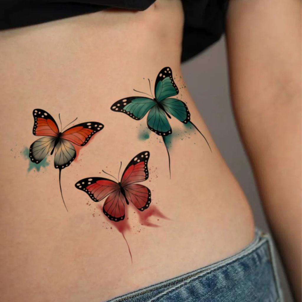 Retro Personality Simple Color Splashing Ink Butterfly, Waist And Abdomen Tattoo Sticker