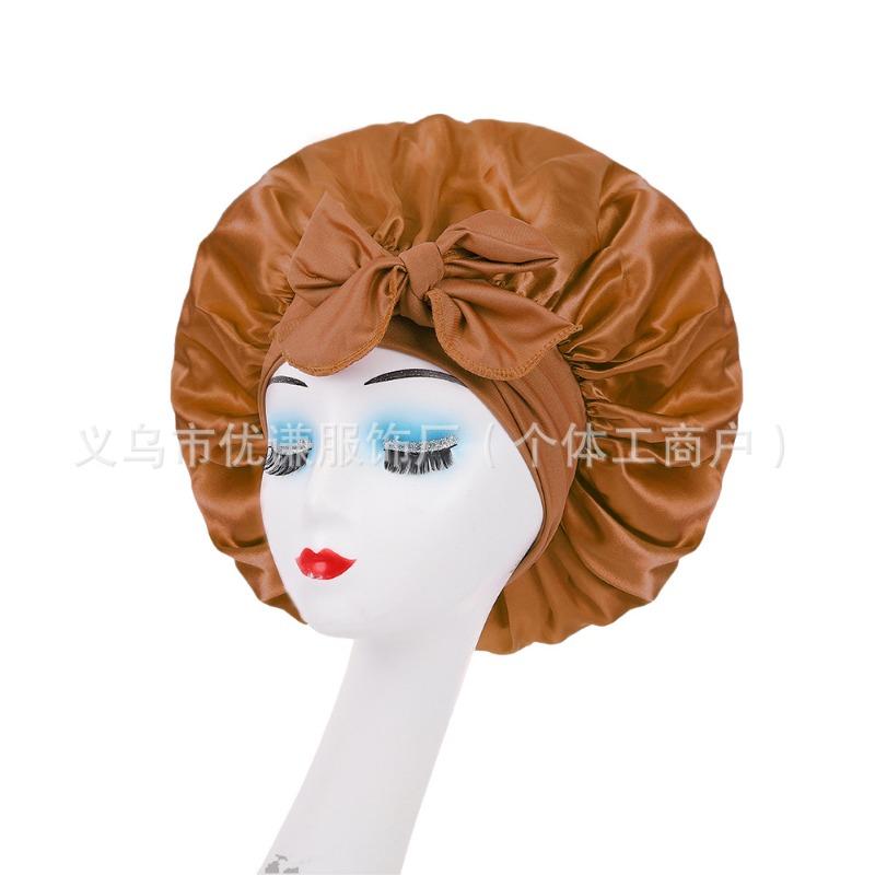 Ladies Satin Ribbon Round Cap Satin Bow Nightcap Hair Care Cap Extra Large Beauty Hair Care Cap