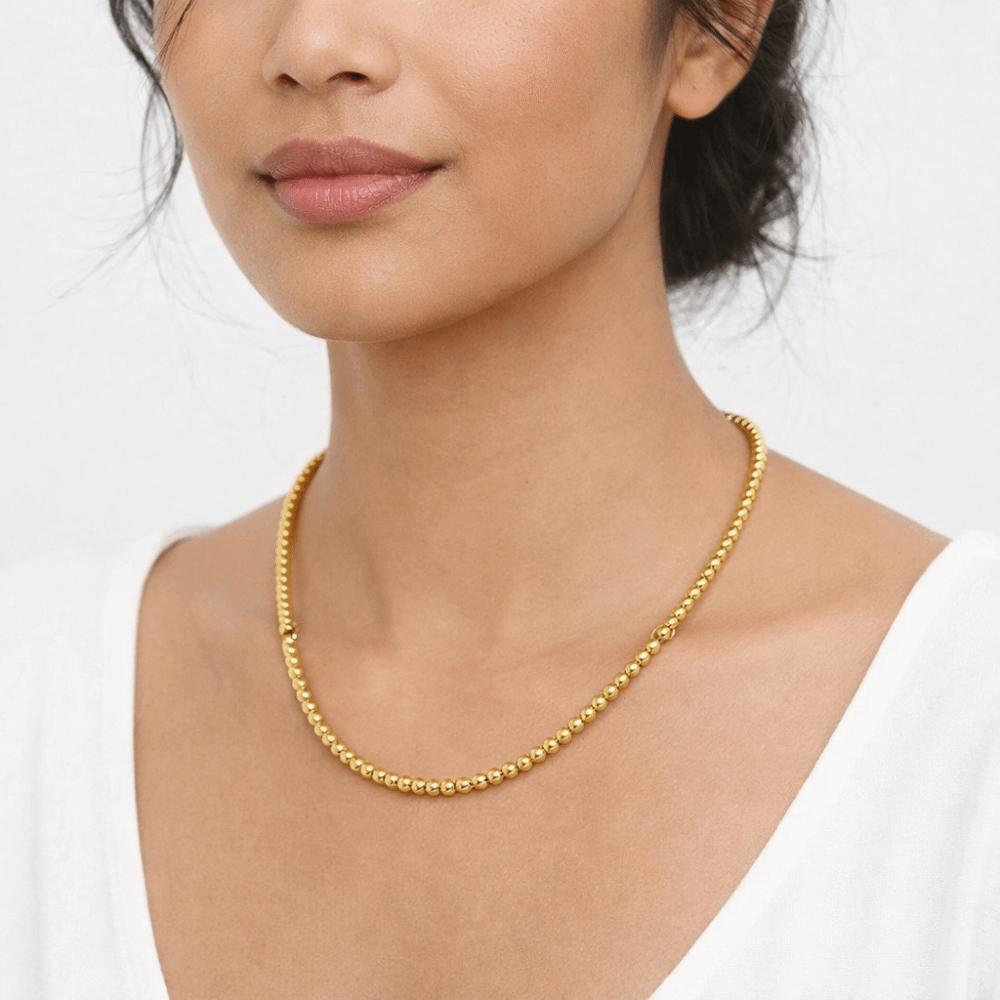 Round Gold-plated Necklace Titanium Steel Golden Hand Chain Fashion Bead Bracelet  Daily