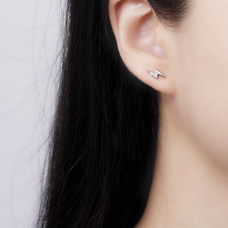 Lightning Bolt Stud Earrings Unisex Fashionable Personalized High End Versatile Niche Design Ear Jewelry For Men And Women
