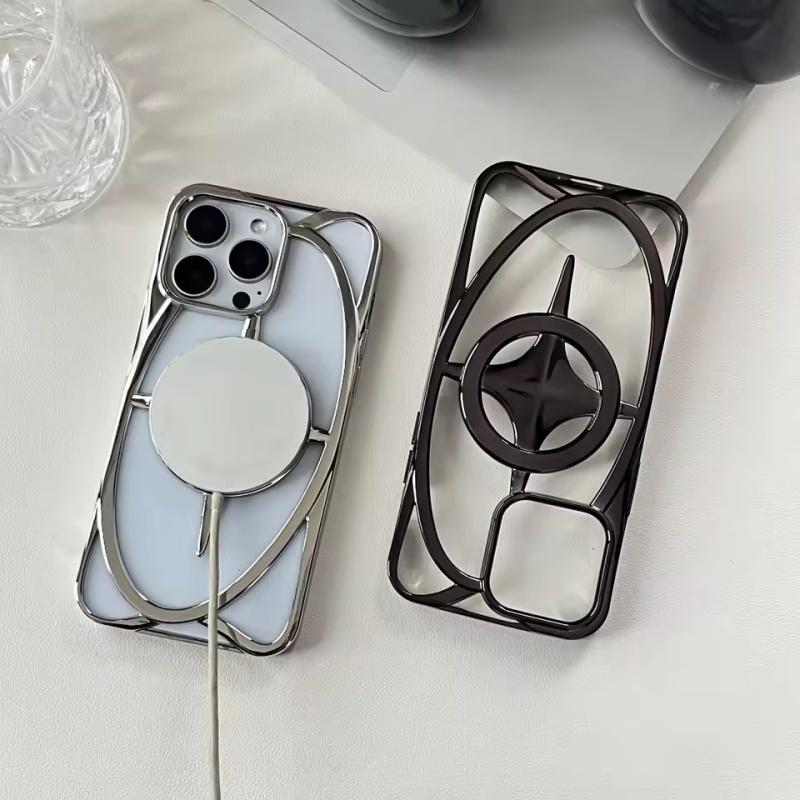 3D Plating Star Hollow Magnetic For Magsafe Case for iPhone 16 15 14 13 12 11 Pro Max Plus Dissipate Heat Cool Shockproof Cover