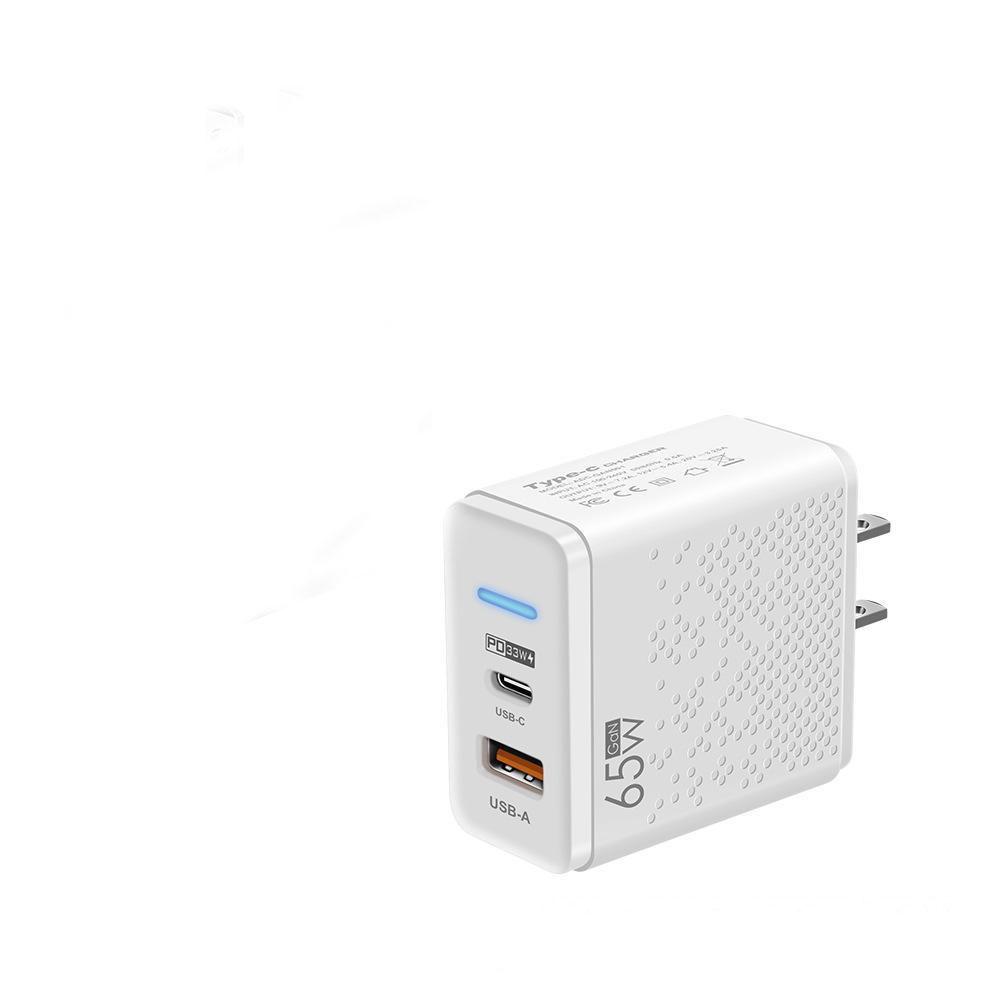 65W GaN LED nabíječka pro mobil a notebook - PD+USB rychlé nabíjení, EU/UK standard