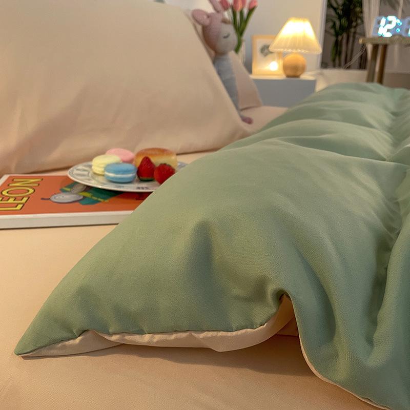 Solid Color Flannel Bedding Set: Bed Sheet, Duvet Cover, Pillowcase - Reactive Print, Three-Piece Set