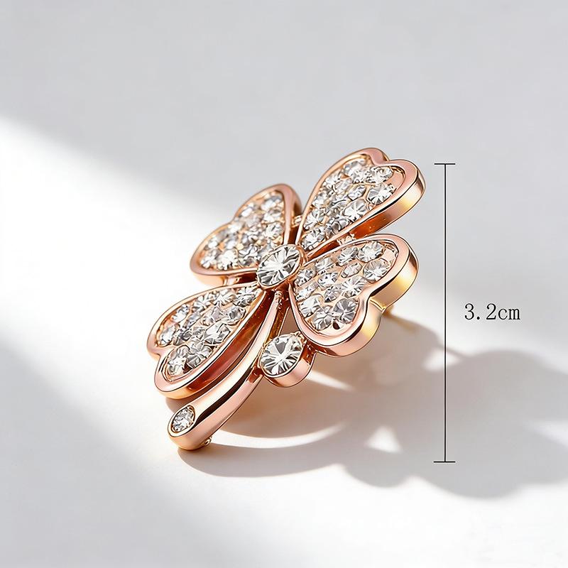 Элегантная брошь-четырехлистник со стразами и дизайном в виде кружевного цветка одуванчика золотой