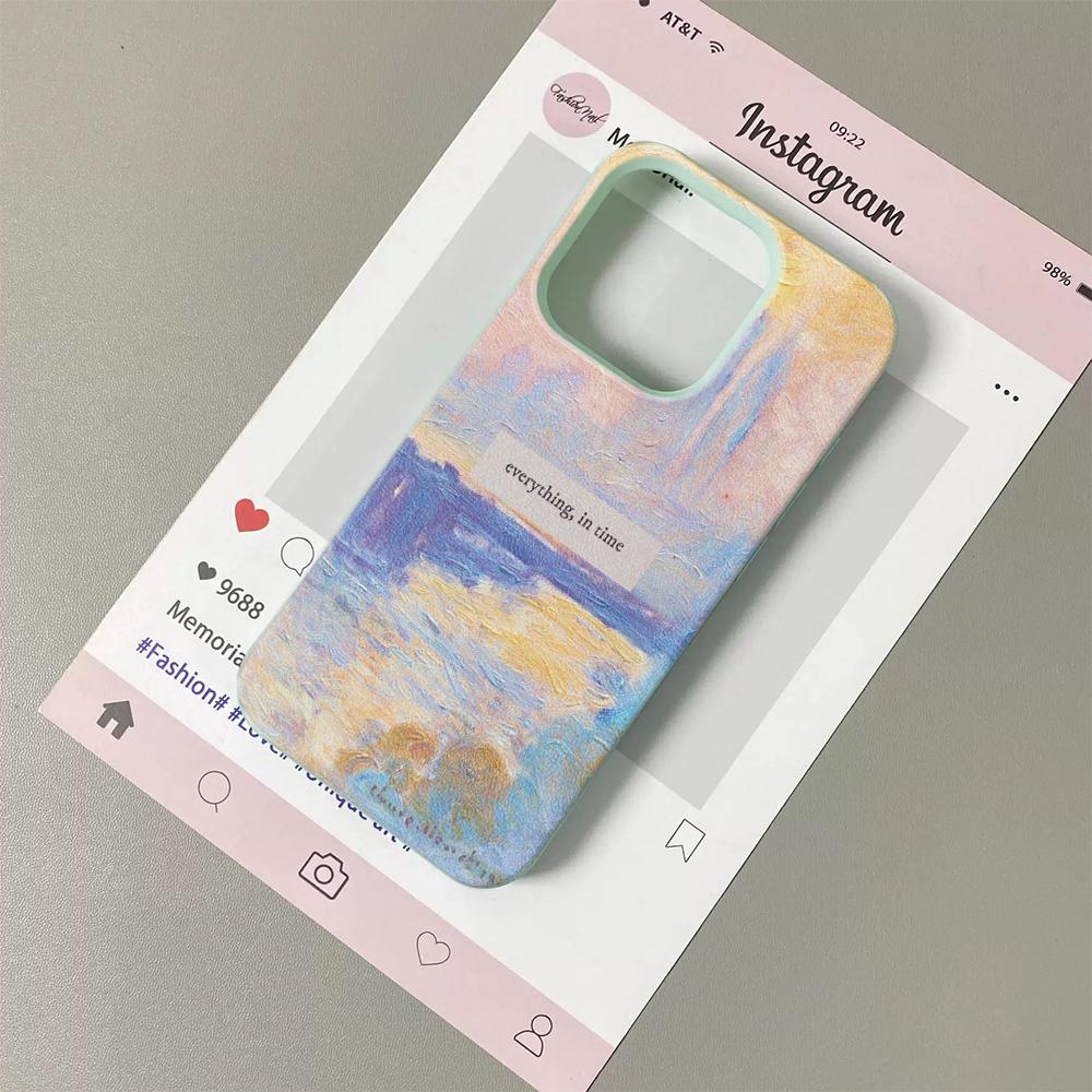 

Color Blending Oil Painting Lychee Grain Phone Case For iPhone 17 17 Air 16 15 14 13 12 11 Pro Max 16 Plus Silicone Cover Funda iPhone 11 Pro