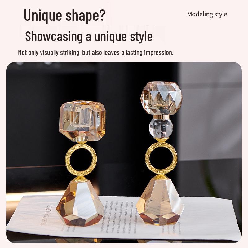 Champagne Modern Crystal Candlestick: Elegant Metal Candle Holder & Decorative Home Ornament