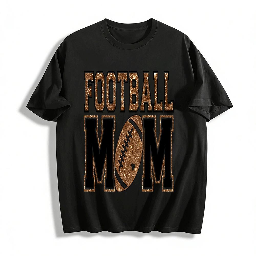 Glitter Print Football Mom Casual Game Day Top Pure cotton T-shirt XXS