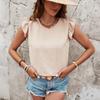 Women's Summer Solid Color Vest Solid Color Round Neck Pullover Ruffle Top