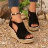 Fashion 2025 Thick Bottom Slope Heel Sandals for Women Large Size Black Fish Mouth Casual Gladiator Height Increasing Sandales Shoes