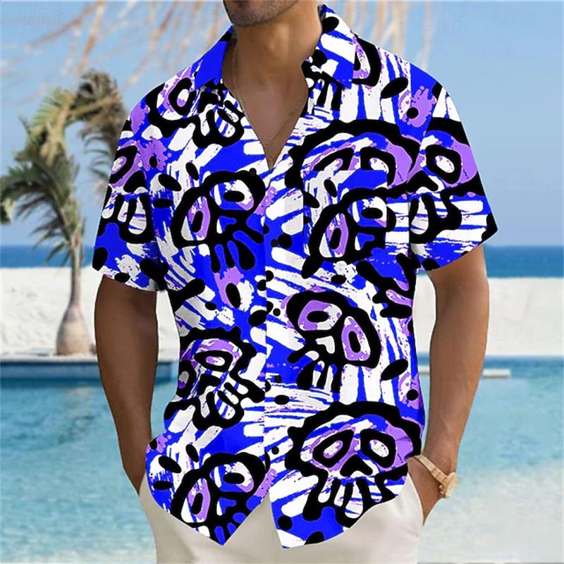 Retro Classic 70s Pattern Print Short Sleeved Shirt For Men Casual Lapel Button Shirt 3D Printed Polyester Fashion Street Shirt