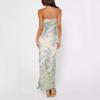 Summer new European and American temperament elegant wind mesh printing slim tube top dress women's long skirt
