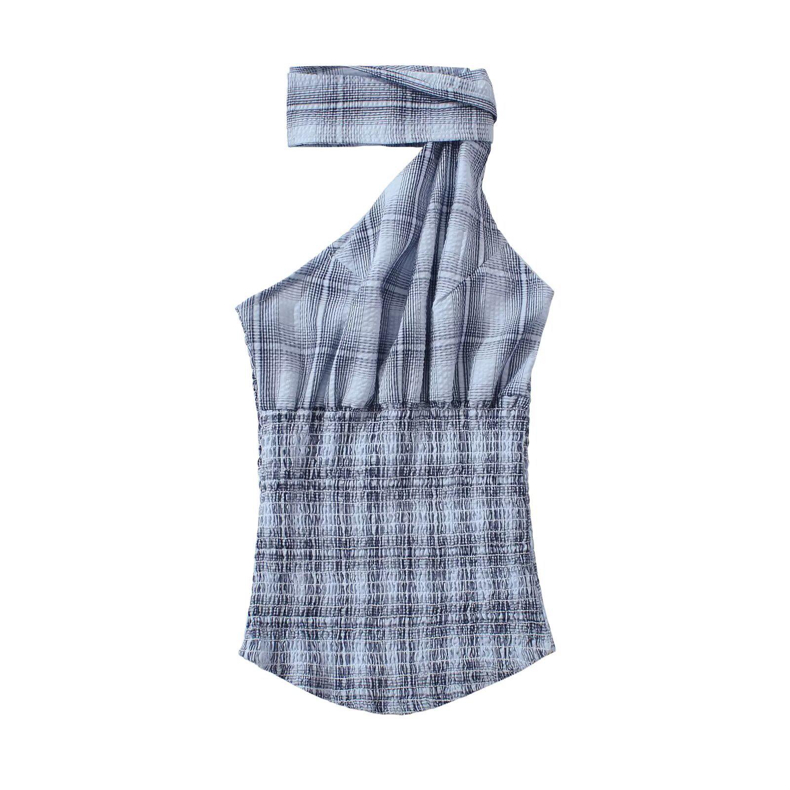 

Весна 2025 Женская Европейская и Американская Мода Клетчатый Топ-Халтер с Короткой Юбкой-Шортами L