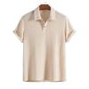 Men's White Waffle Knit Polo Shirt Short Sleeve Button Down Collar Casual Business Top