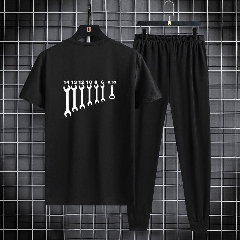 Sommer Herren Kurzarm lange Hose Sportset, dünn und trendig, modisch, lässig, Outdoor minimalistisches zweiteiliges Set, 2024