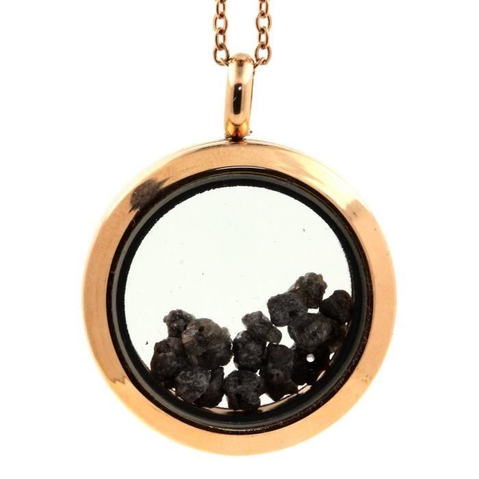 Collier - ABIJOUX - Médaillon 25 mm - Diamant gris brut - Or rose - Mixte