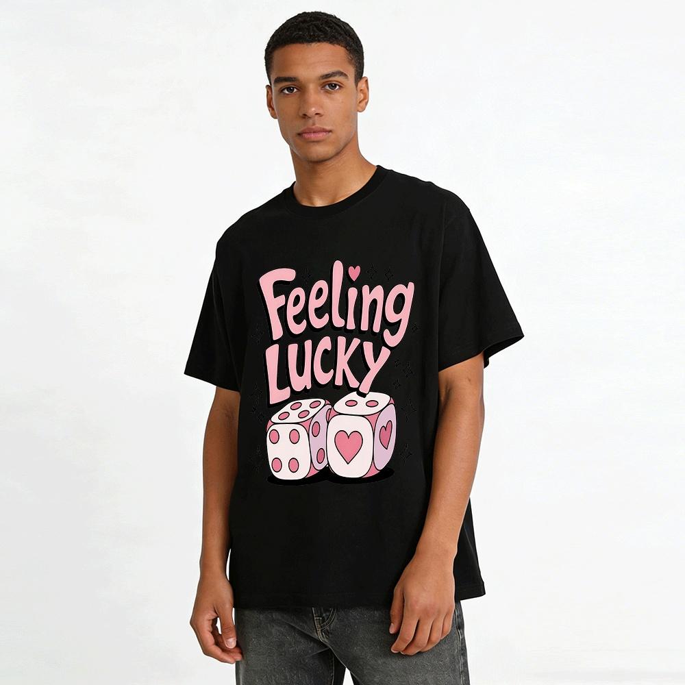 Feeling Lucky Heart Dice Print Casual Fashion Versatile Top Pure Cotton T-shirt