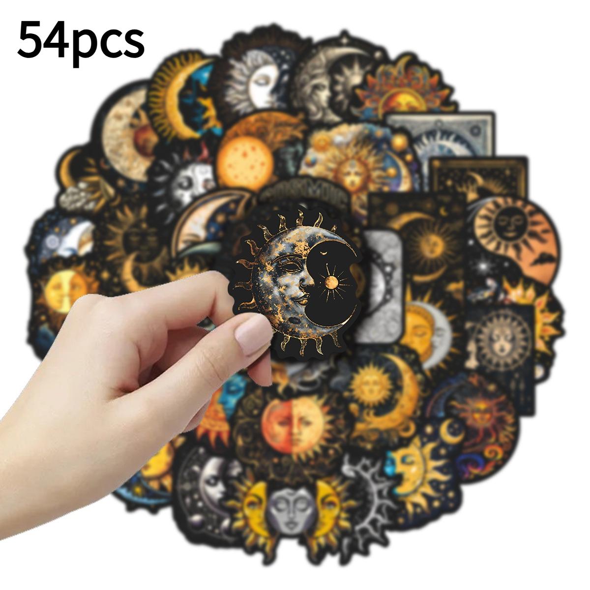 54pcs Sun&Moon Cosmic Mystic Style Stickers Pack-Vibrant VinylDecals with Celestial Element,Artistic Graphics|Mystic Style Lover