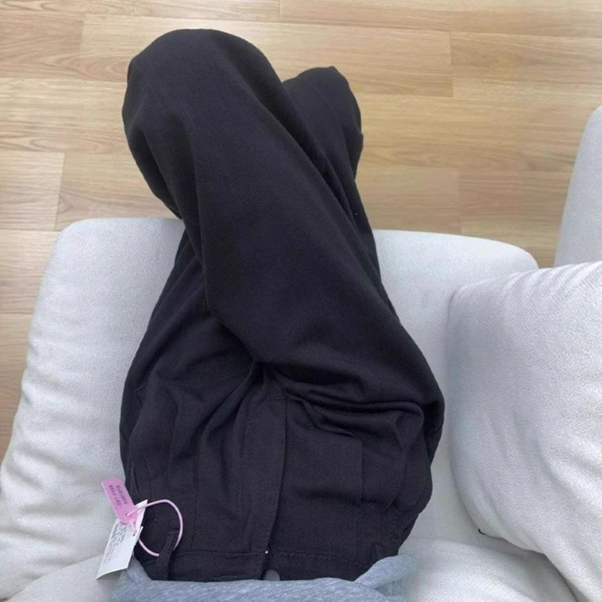 Black Textured Wide Legged Denim Trousers Women Lazy Wind High Waisted Loose Skinny Casual Straight Long Trousers Jeans for Women Long Denim Pants