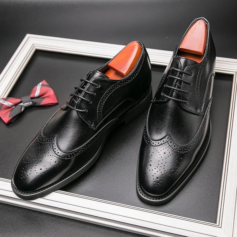 

Новые туфли Брокк на мягкой подошве с увеличением высоты, деловой кэжуал, кожаные, мужские, для формальной одежды, с острым носком, джентльменские, одинарные, молодежный тренд 38 матовый черный