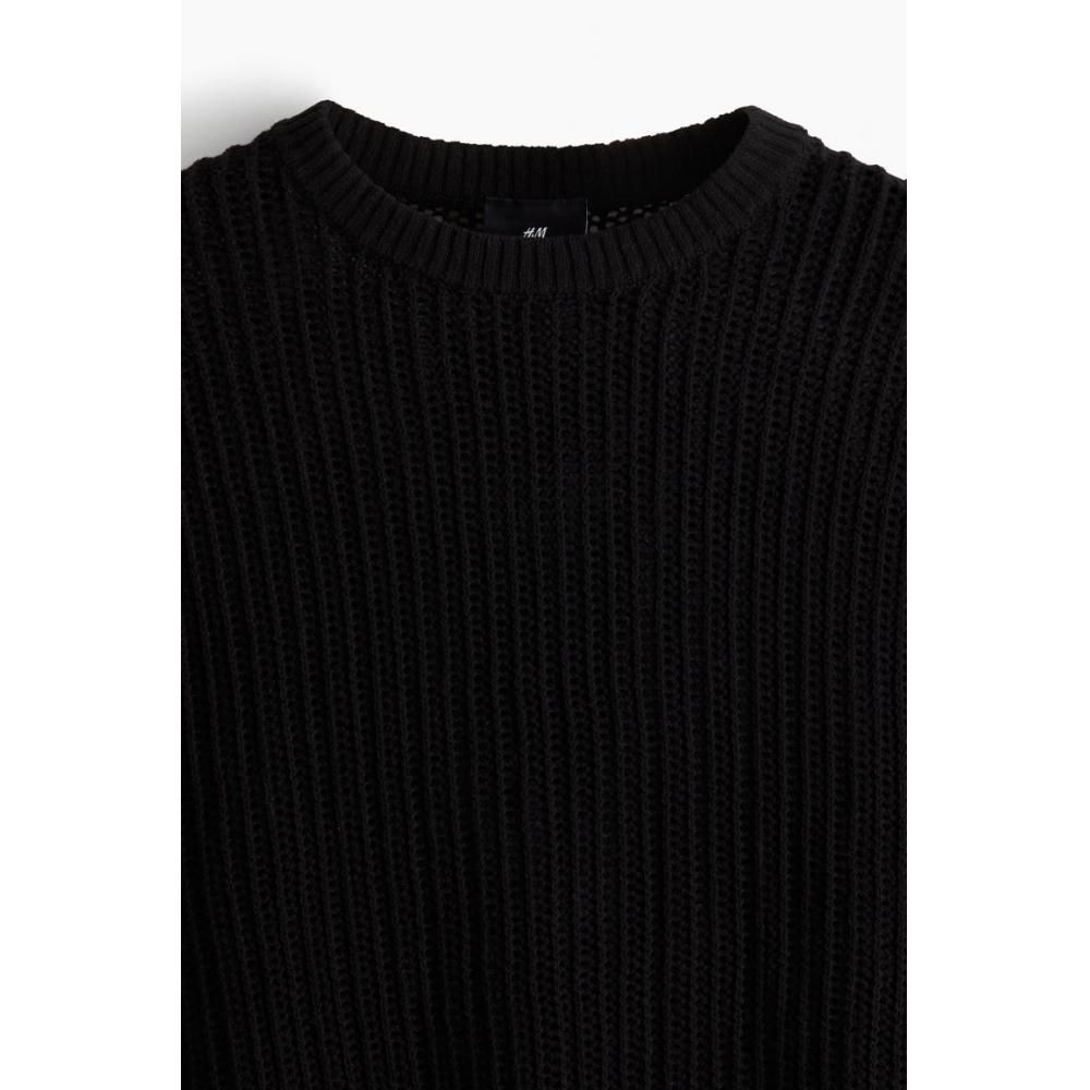 H M Hole Knit Sweater Loose Fit Black