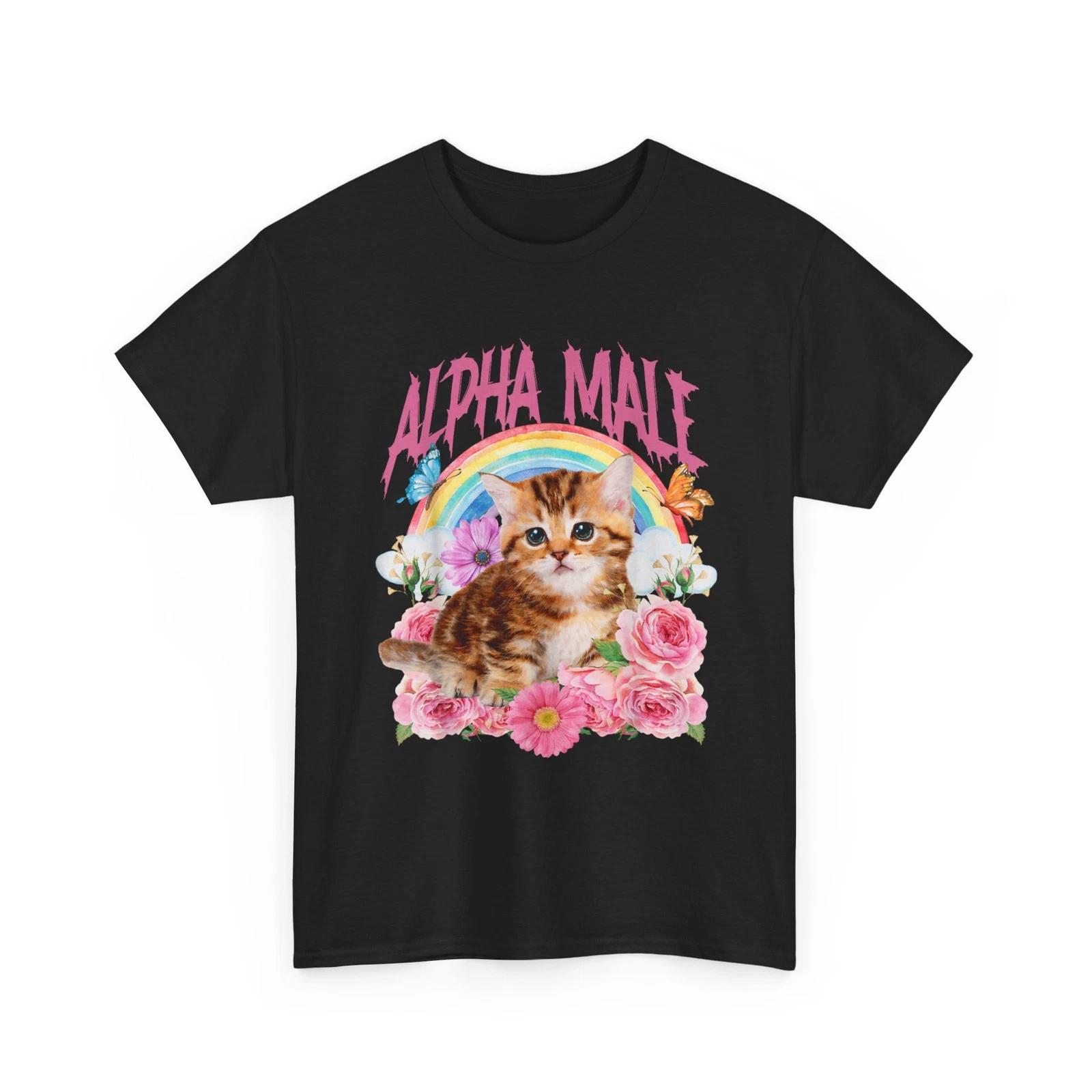 Alpha-Männchen Blumenhemd, Lustige Katze Kätzchen Regenbogen Damen Herren Hemd 3XL
