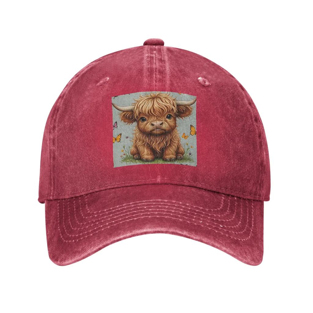 Highland Cow Cartoon Animal Denim Fabric Cap Casual Baseball Caps Adjustable Hat Summer Unisex Baseball Hats