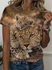 Women's Fashion Short Sleeve T-Shirts 3D Print Leopard Graphics Tees Breathable Women's Casual T-Shirts Summer Female Clothing