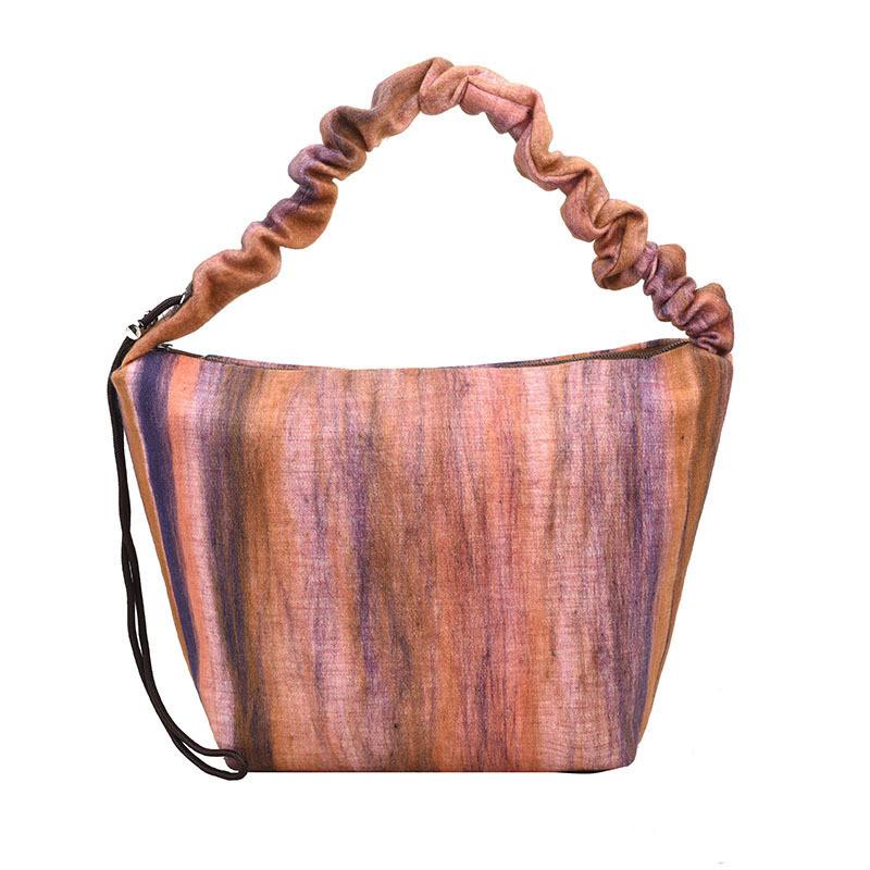 Chic Women s Large Capacity Striped Tote Bag With Soft Wool Material розовый
