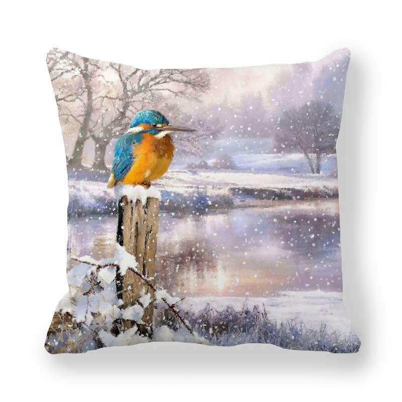 Christmas Snow And Ice Cartoon Pattern Digital Printing Short Plush Pillow Covers For Car Sofa Office Cushion Cover Home Goods
