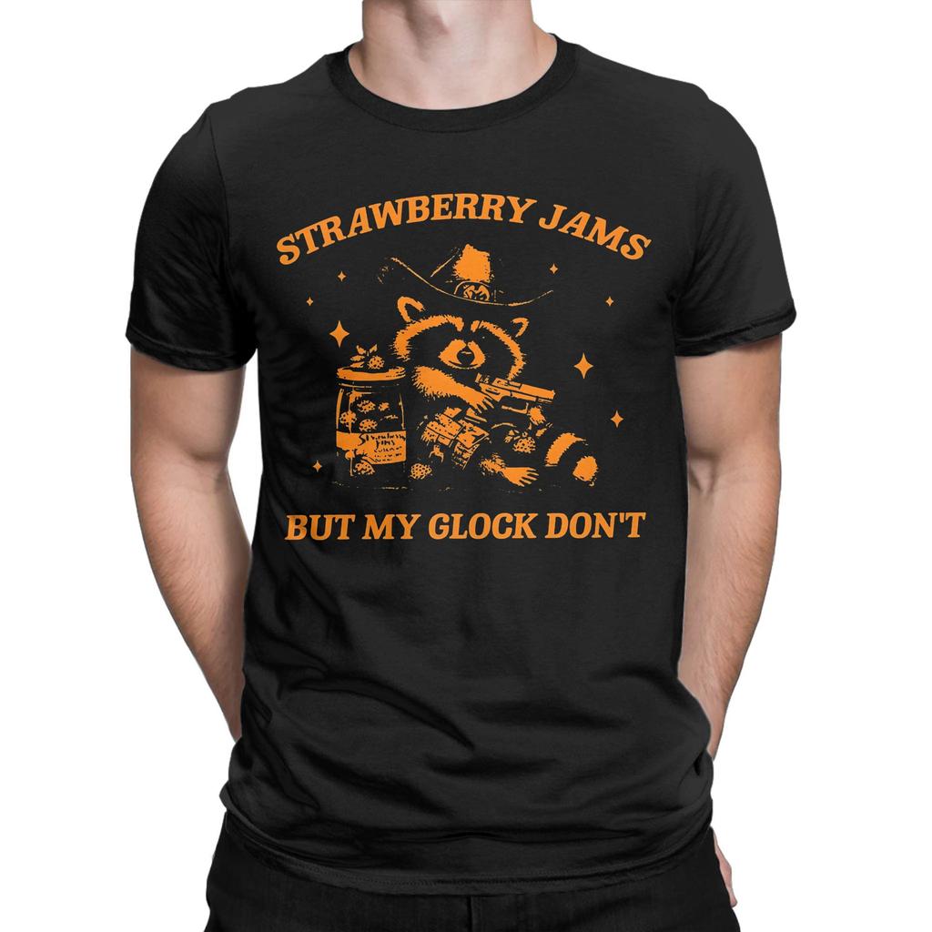 Men Women Printed Raccoon Strawberry Jams But My Dont Raccoon   Tee T Shirt Pure Cotton  T-shirts Clothing