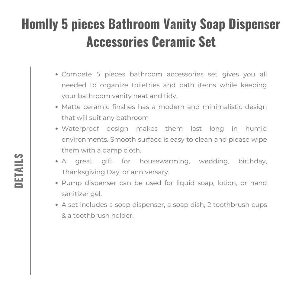 Homlly 5 pieces Bathroom Vanity Soap Dispenser Ceramic Set