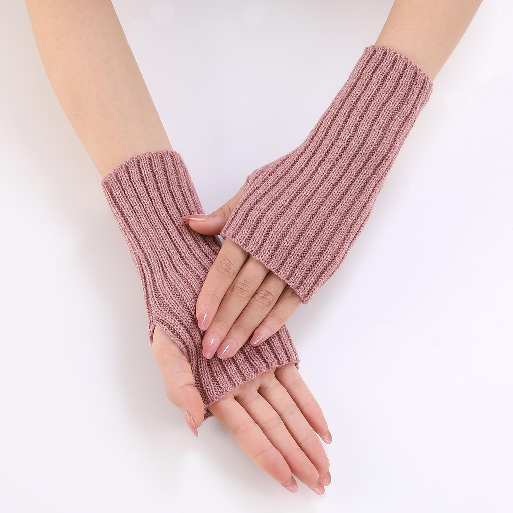 Lange Dicke Gestreifte Kurze Modehandschuhe Herbst und Winter Neu Damen Gestrickte Wolle Fingerlose Armstulpen Handgelenkstulpen