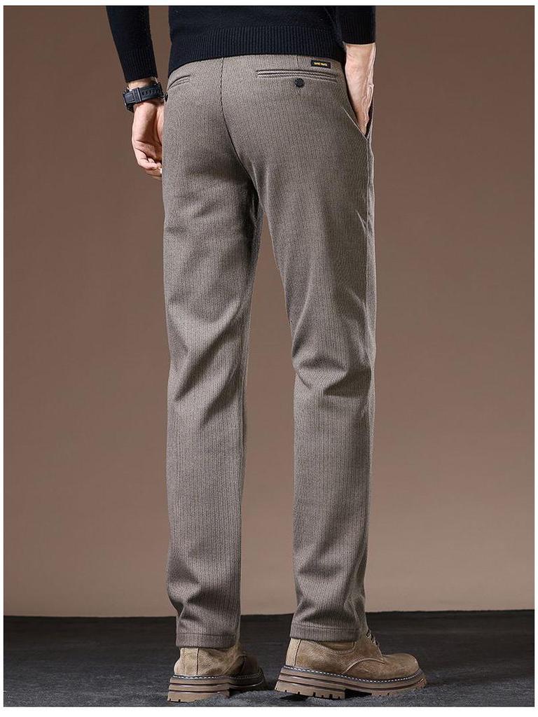Men's High-End Slim Fit Woolen Trousers - Autumn/Winter Collection, Elastic Straight Leg, Light Luxury Casual Style.