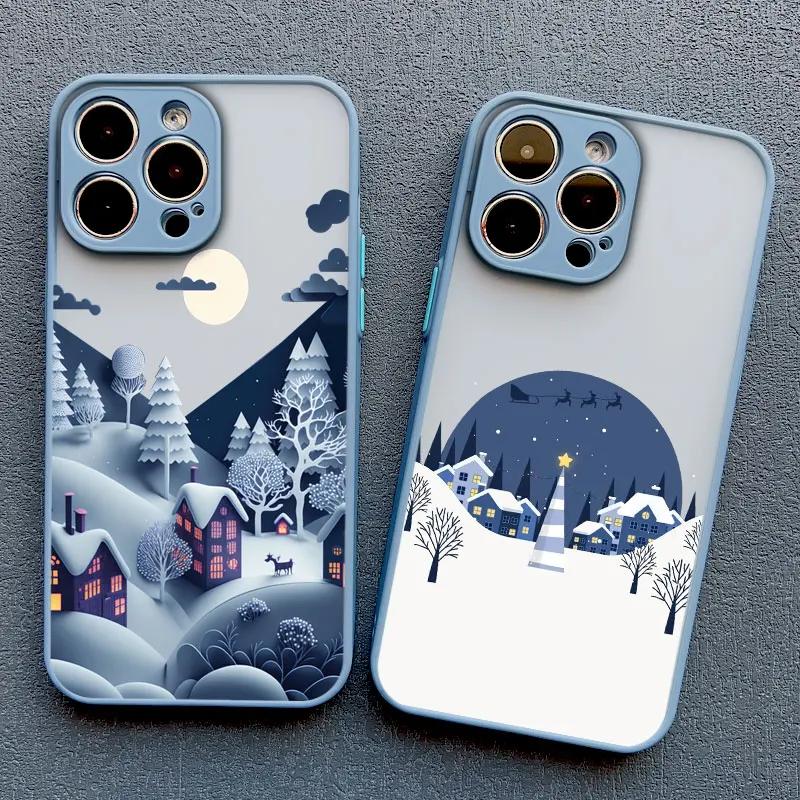 Christmas Winter Snow Scenery Phone Case For iPhone 16 15 14 13 12 11 Pro Max Mini X XS XR 7 8 Plus Shockproof Hard Cover Fundas