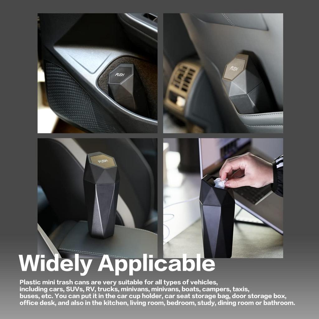 Mini lata de lixo para carro, mini lata de lixo com tampa, lixeira portátil à prova de vazamentos para veículos, organizador de lata de lixo para carro com design de diamante para porta-copos, mini